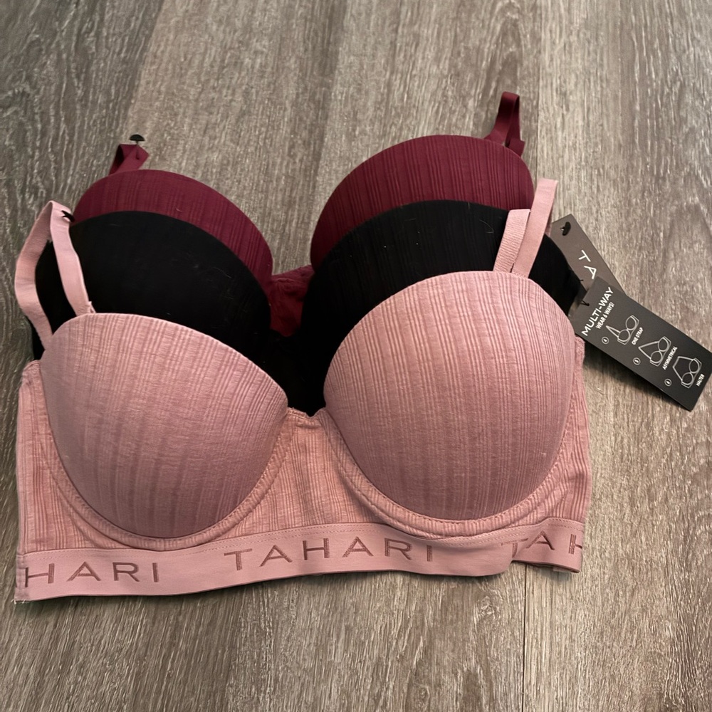 Tahari Women's Ribbed Bralette Set - Pink and Black
